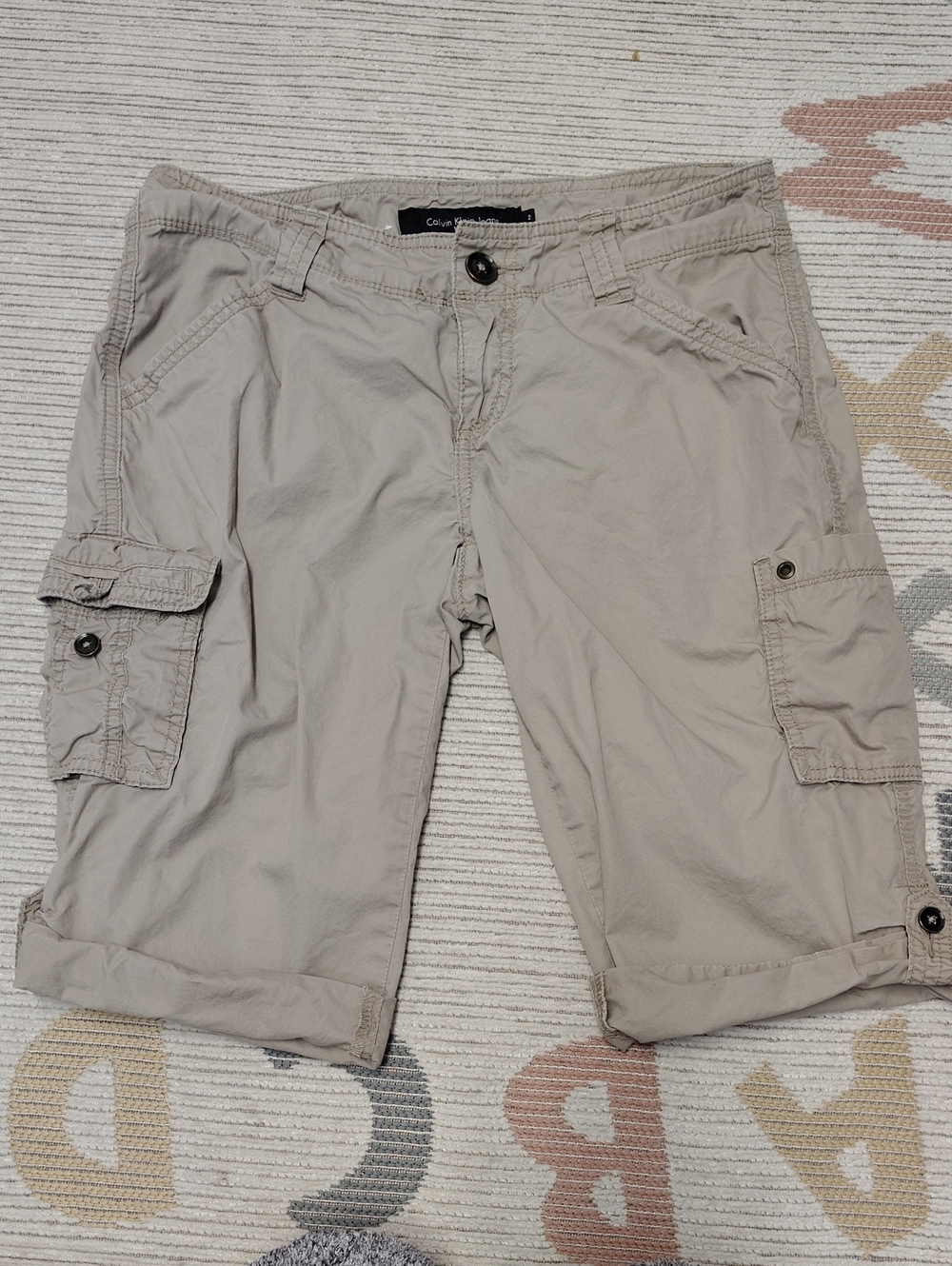 Calvin Klein Jeans Beige Sand Cargo Bermuda Shorts Size 2 Y2K